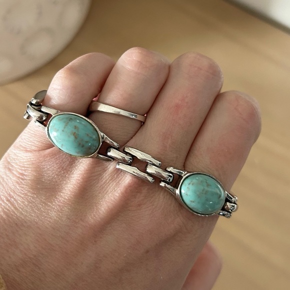 Vintage Silver Tone Navajo Link Turquoise Bracelet Western - Picture 4 of 4